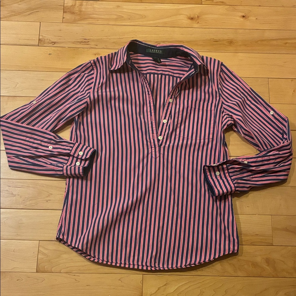 Ralph Lauren Pink and Blue Striped Blouse